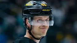 Elias Pettersson #40 of the Vancouver Canucks waits for a face off during the first period of their NHL game against the Edmonton Oilers at Rogers Arena on November 9, 2024 in Vancouver, British Columbia, Canada.