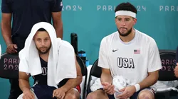 Players from Team United States watch from the bench during the Men's Gold Medal game between Team France and Team United States