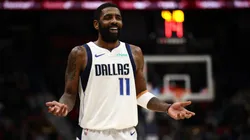 Kyrie Irving #11 of the Dallas Mavericks reacts during the game against the New Orleans Pelicans at Smoothie King Center.