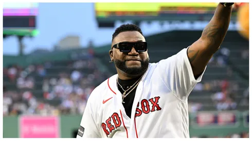Former player David Ortiz of the Boston Red Sox waves to the crowd during a pregame ceremony before a game against the Houston Astros at Fenway Park on August 29, 2023 in Boston, Massachusetts.
