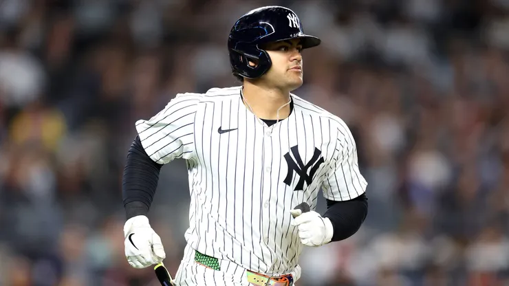 Jasson Domínguez #89 of the New York Yankees in action against the Baltimore Orioles at Yankee Stadium on September 25, 2024 in the Bronx borough of New York City.