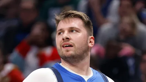 Luka Doncic #77 of the Dallas Mavericks looks on against the Minnesota Timberwolves