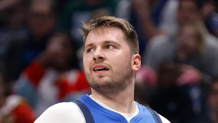 Luka Doncic #77 of the Dallas Mavericks looks on against the Minnesota Timberwolves