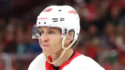 Patrick Kane #88 of the Detroit Red Wings looks on against the Chicago Blackhawks during the first period at the United Center on November 06, 2024 in Chicago, Illinois.