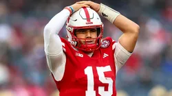 Dylan Raiola #15 of the Nebraska Cornhuskers reacts after an incomplete pass during the first quarter of the Bad Boy Mowers Pinstripe Bowl against the Boston College Eagles at Yankee Stadium on December 28, 2024 in New York City.