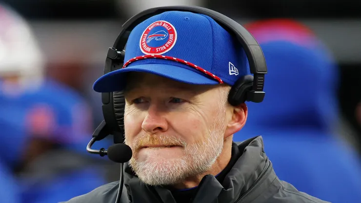 Sean McDermott looks on during the fourth quarter against the Patriots at Gillette Stadium on January 05, 2025 in Foxborough, Massachusetts.