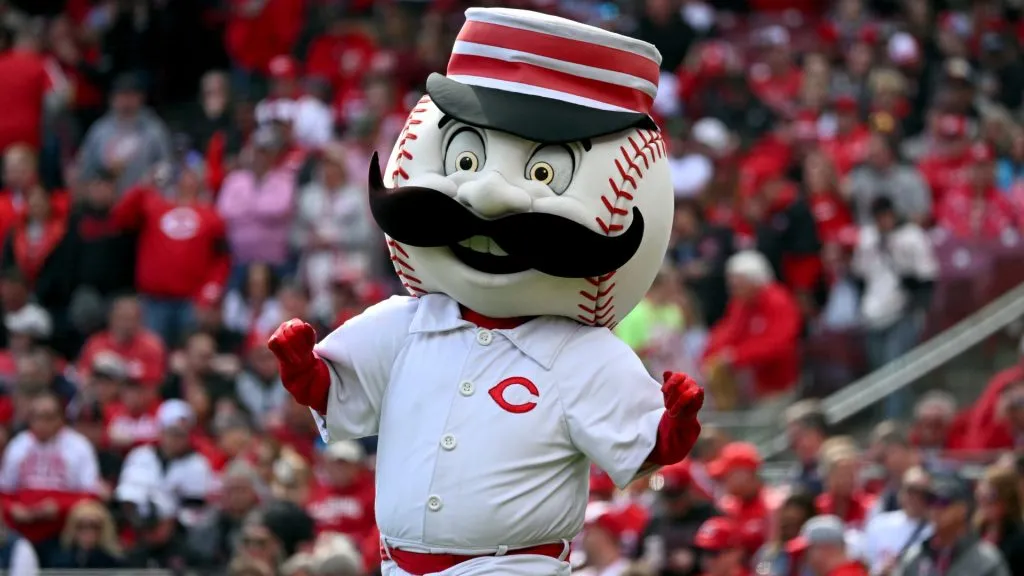 Cincinnati Reds mascot Mr. Redlegs pumps up the crowd prior to the start of a game between the Cincinnati Reds and the Washington Nationals in 2024. (Source: Ben Jackson/Getty Images)