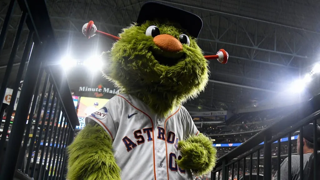 Houston Astros mascot Orbit walks through the stands during the game against the Toronto Blue Jays at Minute Maid Park on April 18, 2023. (Source: Logan Riely/Getty Images)