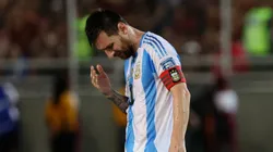 Lionel Messi of Argentina reacts during a Conmebol World Cup Qualifier match vs Venezuela