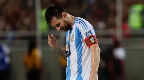 Lionel Messi of Argentina reacts during a Conmebol World Cup Qualifier match vs Venezuela