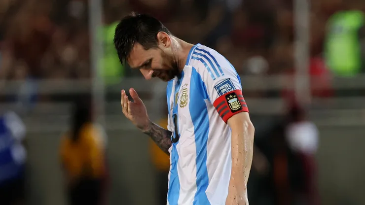 Lionel Messi of Argentina reacts during a Conmebol World Cup Qualifier match vs Venezuela