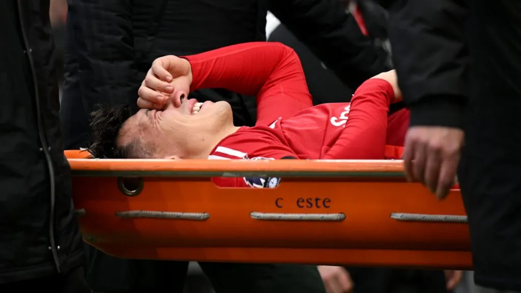 Lisandro Martinez was stretchered off the pitch during Man United’s match vs Crystal Palace (Michael Regan/Getty Images)