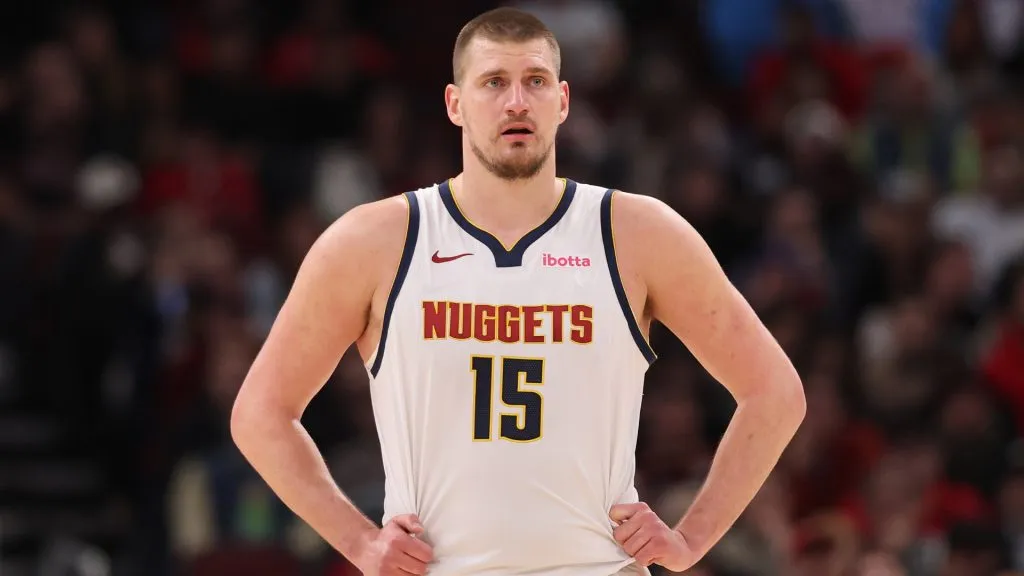 Nikola Jokic #15 of the Denver Nuggets looks on against the Chicago Bulls during the first half at the United Center on January 27, 2025. (Source: Michael Reaves/Getty Images)