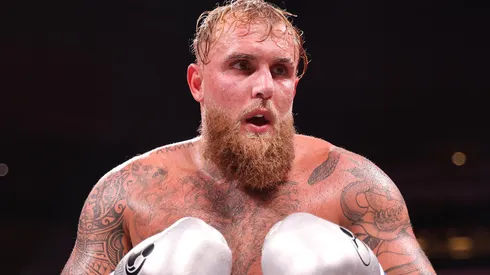 Jake Paul in action against Mike Tyson fight during LIVE On Netflix: Jake Paul vs. Mike Tyson at AT&T Stadium on November 15, 2024 in Arlington, Texas.