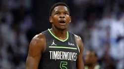 Anthony Edwards #5 of the Minnesota Timberwolves looks on during the first quarter against the Dallas Mavericks in Game Five of the Western Conference Finals at Target Center on May 30, 2024 in Minneapolis, Minnesota.
