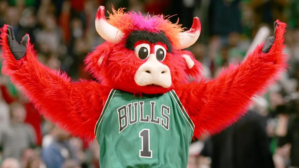 Benny the Bull the mascot of the Chicago Bulls celebrates during the game against the Miami Heat on March 18, 2006. (Source: Jonathan Daniel/Getty Images)