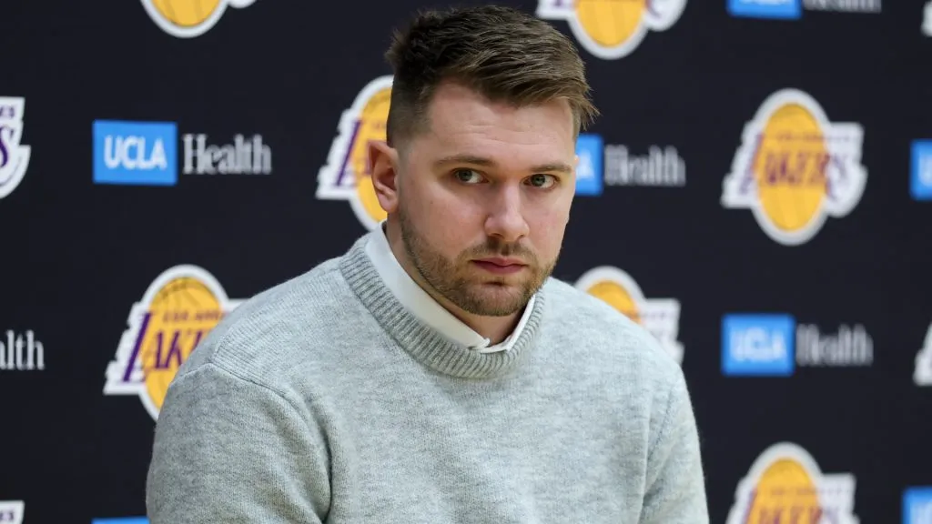 Doncic talking to the media