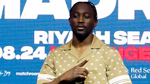Terence Crawford poses during a press conference to announce his super welterweight fight against Israil Madrimov as part of the Riyadh Season Card at Gotham Hall on April 24, 2024 in New York City.