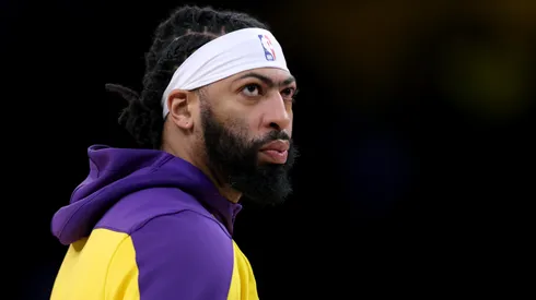 Anthony Davis #3 of the Los Angeles Lakers during warm up before the game against the Memphis Grizzlies at Crypto.com Arena.