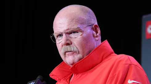 Head coach Andy Reid of the Kansas City Chiefs speaks during a news conference at New Orleans Marriott on February 04, 2025 in New Orleans, Louisiana.