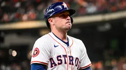 Alex Bregman #2 of the Houston Astros reacts after being hit by a pitch in the first inning against the St. Louis Cardinals at Minute Maid Park on June 04, 2024 in Houston, Texas.