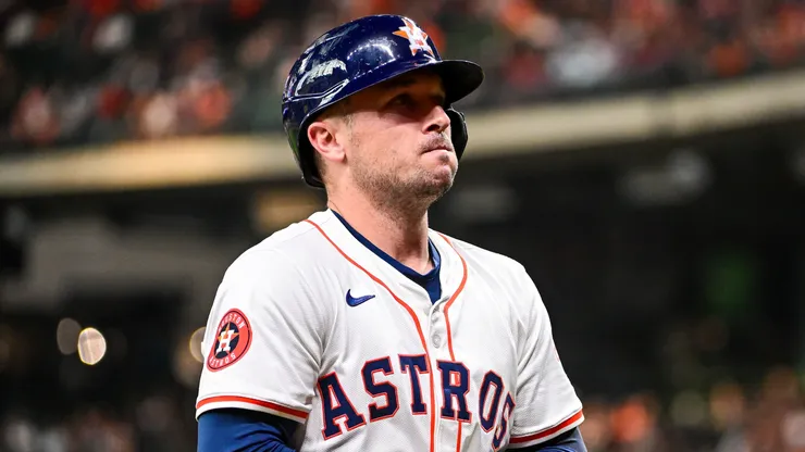 Alex Bregman #2 of the Houston Astros reacts after being hit by a pitch in the first inning against the St. Louis Cardinals at Minute Maid Park on June 04, 2024 in Houston, Texas.