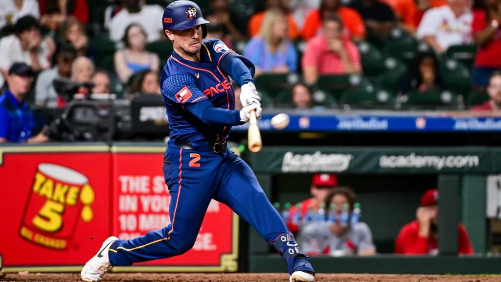 Alex Bregman #2 of the Houston Astros hits a solo home run in the eighth inning against the St. Louis Cardinals at Minute Maid Park on June 03, 2024 in Houston, Texas. (Photo by Logan Riely/Getty Images)