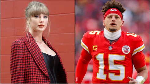 Taylor Swift looks on prior to a game between the Kansas City Chiefs and the Denver Broncos in 2024 — Patrick Mahomes of the Chiefs runs down the sideline prior to the beginning of the Divisional Round playoff game in 2025.