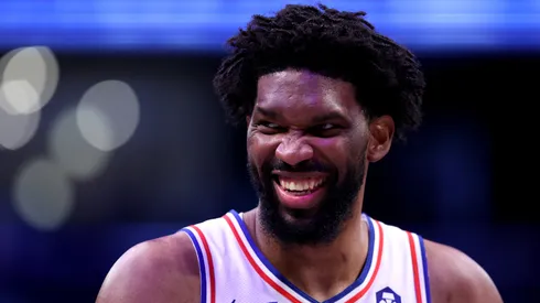 Joel Embiid of the Philadelphia 76ers reacts against the Brooklyn Nets on January 04, 2025.