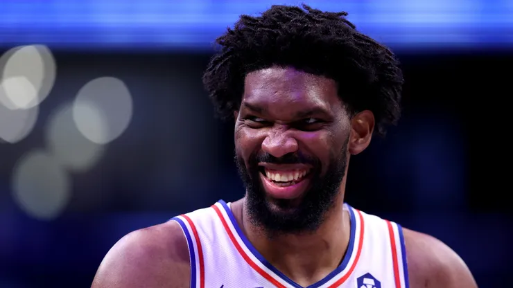 Joel Embiid of the Philadelphia 76ers reacts against the Brooklyn Nets on January 04, 2025.