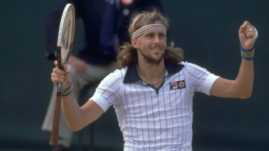 Bjorn Borg celebrates after defeating Roscoe Tanner in 1979 Wimbledon. (Getty Images)