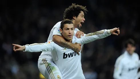 Cristiano Ronaldo and Marcelo celebrate a goal during a 2012 LaLiga match