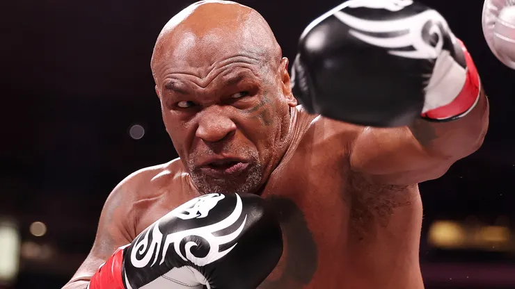 Mike Tyson in action against Jake Paul.