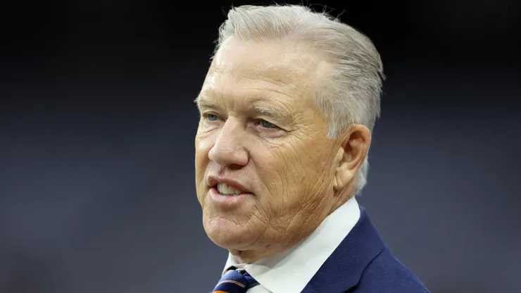 President of football operations John Elway of the Denver Broncos looks on during pre-game before the game against the Las Vegas Raiders at Allegiant Stadium on December 26, 2021 in Las Vegas, Nevada.