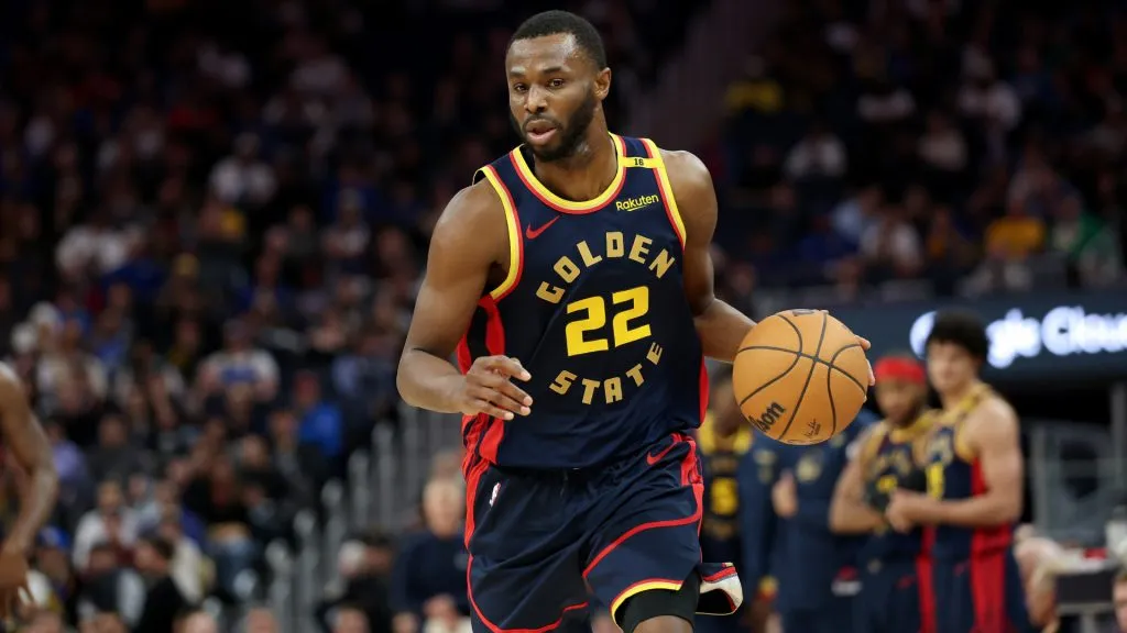 Andrew Wiggins #22 of the Golden State Warriors dribbles the ball against the Golden State Warriors at Chase Center. (Ezra Shaw/Getty Images)