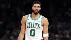 Jayson Tatum #0 of the Boston Celtics looks on during the second half against the Houston Rockets at TD Garden.