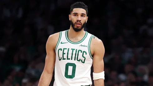 Jayson Tatum #0 of the Boston Celtics looks on during the second half against the Houston Rockets at TD Garden.
