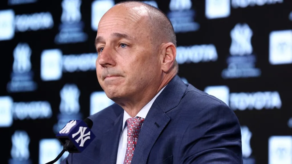 New York Yankees General Manager Brian Cashman speaks to the media
