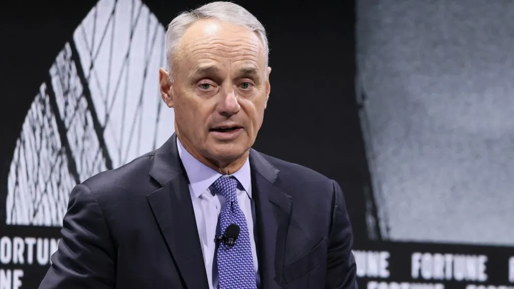 Rob Manfred, Commissioner, Major League Baseball speaks onstage during the Growing the Game panel, at the Fortune Global Forum on November 11, 2024 in New York City. (Photo by Jemal Countess/Getty Images for Fortune Media)