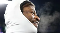 Lamar Jackson #8 of the Baltimore Ravens looks on after the game against the Pittsburgh Steelers of the AFC Wild Card Playoff at M&T Bank Stadium on January 11, 2025 in Baltimore, Maryland.