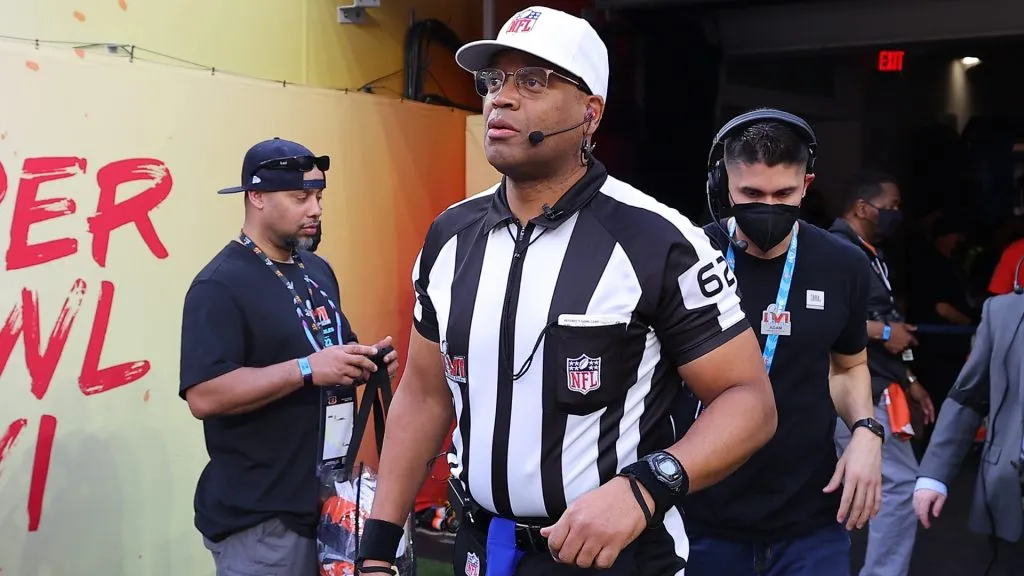 Referee Ronald Torbert #62 enters the field before Super Bowl LVI between the Los Angeles Rams and the Cincinnati Bengals at SoFi Stadium on February 13, 2022. (Source: Kevin C. Cox/Getty Images)
