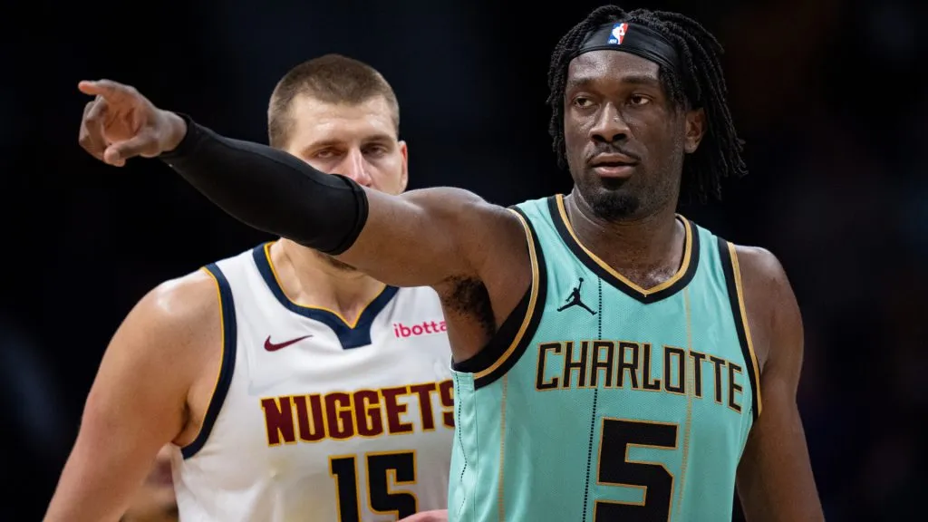 Mark Williams #5 of the Charlotte Hornets looks on in the fourth quarter during their game against the Denver Nuggets. (Jacob Kupferman/Getty Images)