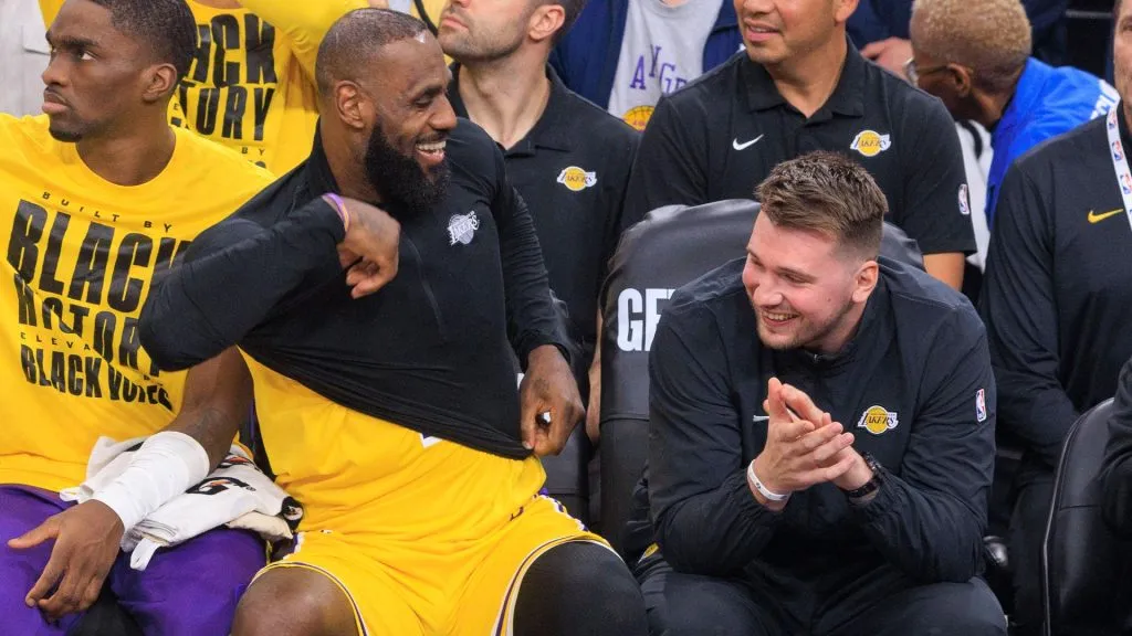 LeBron James and Luka Doncic of the Los Angeles Lakers during their game against the Los Angeles Clippers on Tuesday February 4, 2025.