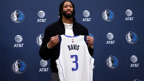 Anthony Davis is introduced at the Dallas Mavericks Practice Facility on February 7, 2025 in Dallas, Texas.