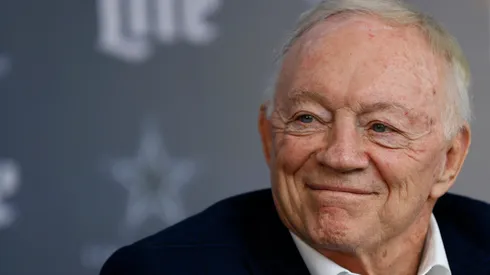 Dallas Cowboys team owner Jerry Jones looks on as Brian Schottenheimer is introduced as the new head coach of the Dallas Cowboys at The Star in Frisco on January 27, 2025 in Frisco, Texas.