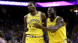 Kevin Durant and Draymond Green playing with the Golden State Warriors on April 02, 2019.