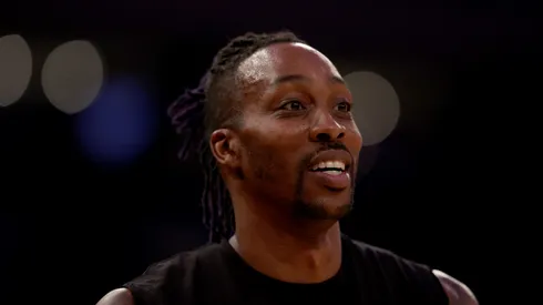Dwight Howard #39 of the Los Angeles Lakers warms up before the game against the New York Knicks at Madison Square Garden.