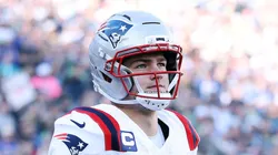 Drake Maye warming up before Super Bowl LX.