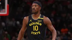 Jimmy Butler #10 of the Golden State Warriors looks on against the Chicago Bulls