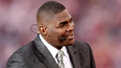 Keyshawn Johnson looks on before the last regular season game played at Candlestick Park between the San Francisco 49ers and the Atlanta Falcons on December 23, 2013 in San Francisco, California.